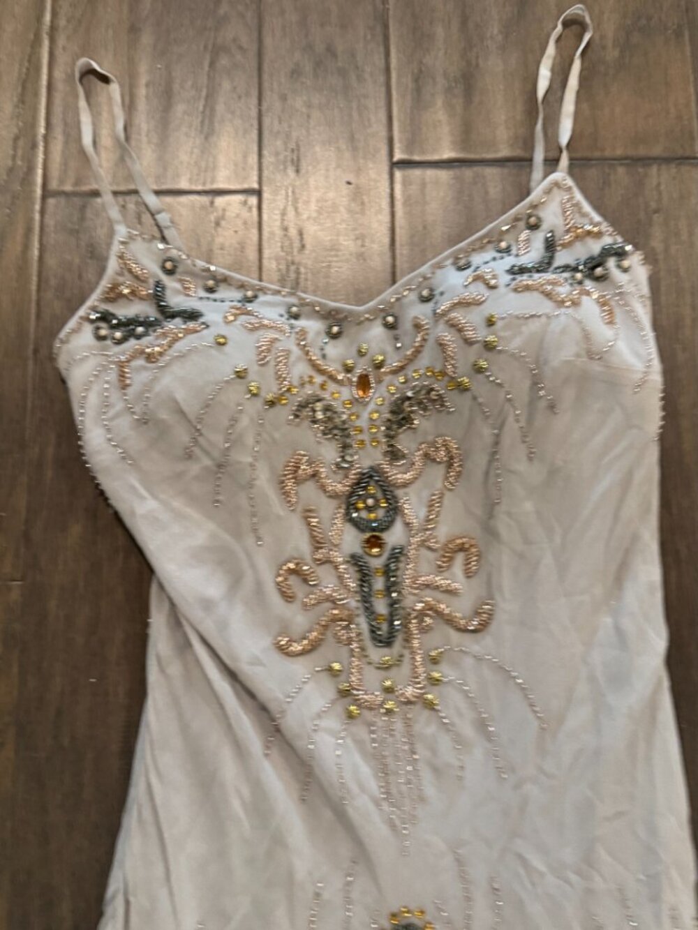 Sue Wong Nocturne Dress Y2K Cocktail 76 Flapper Grey Silver Gold Beaded Art Deco - Picture 10 of 16